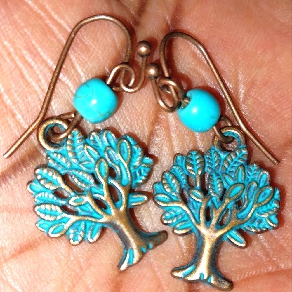 Beautiful turquoise tree dangle earrings
